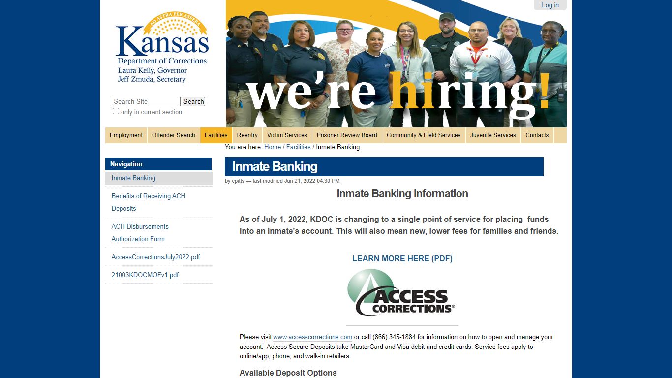 Inmate Banking - Kansas